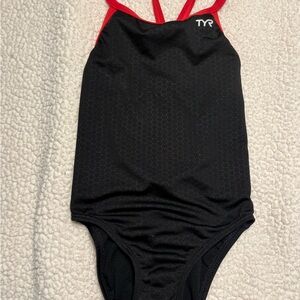 TYR One Piece Swimsuit in Black and Red Approx size 36